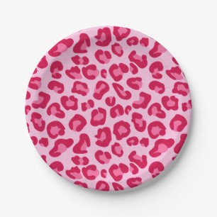 Assiettes En Carton Empreinte de léopard, Pastel Pink, Hot Pink et Fuc