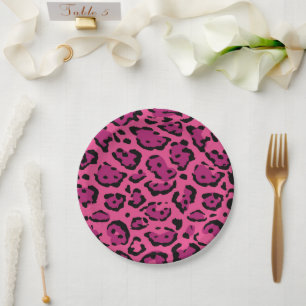 Assiettes En Carton Empreinte de léopard rose chaud