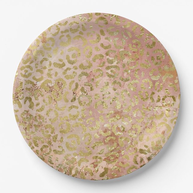 Assiettes En Carton Empreinte de léopard rose Gold (Devant)