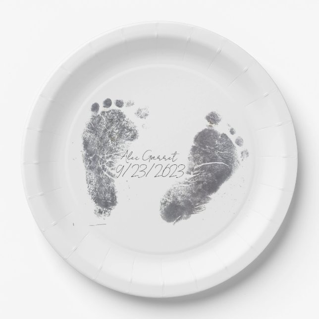 Assiettes En Carton Empreintes de pieds d'encre pour bébés (Devant)