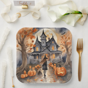 Assiettes En Carton En tête de la façon dont sorcière IA généré