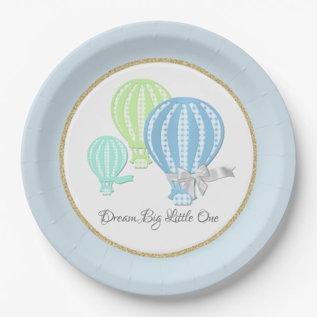 Assiettes En Carton en vichy Ballon à air chaud Baby Blue (Devant)