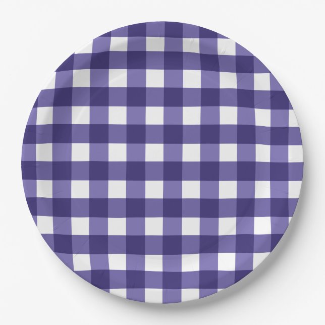 Assiettes En Carton En vichy bleu marine (Devant)