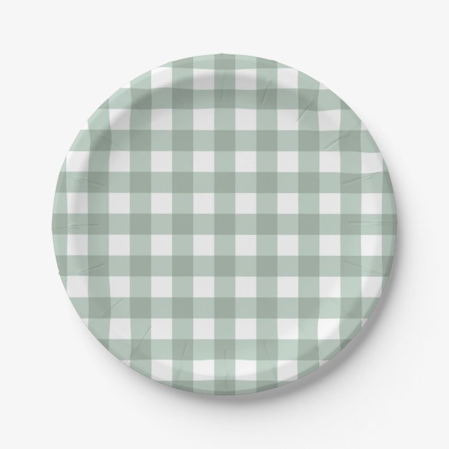 Assiettes En Carton En vichy de grenouilles à bulles - plaid vert laur (Devant)