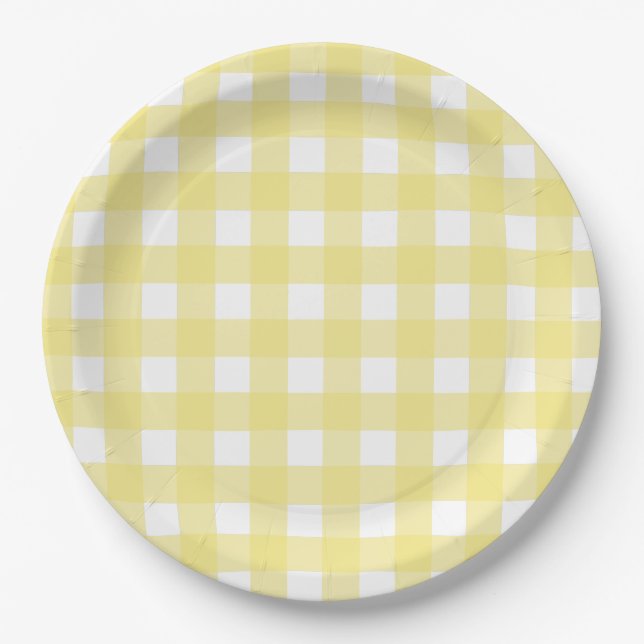 Assiettes En Carton En vichy jaune pâle et blanc (Devant)