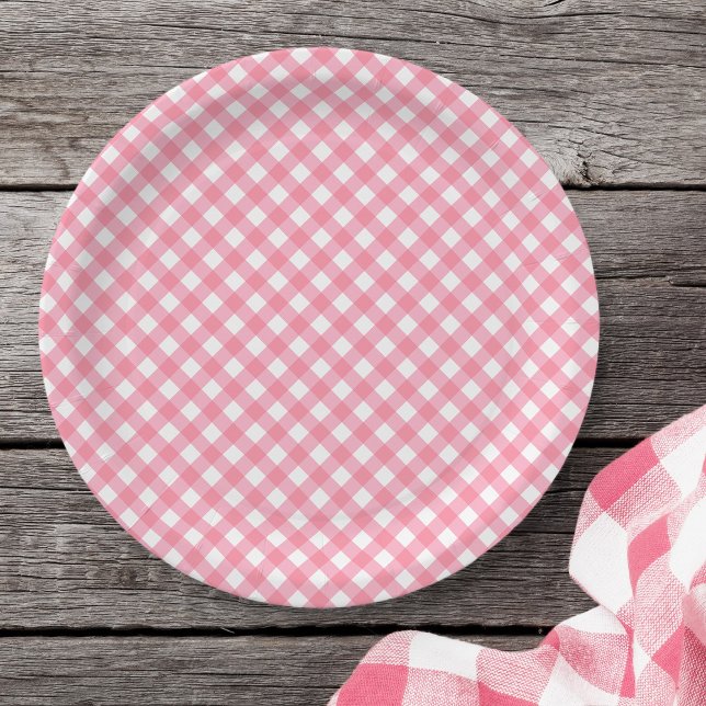 Assiettes En Carton En vichy rose bébé (Créateur téléchargé)