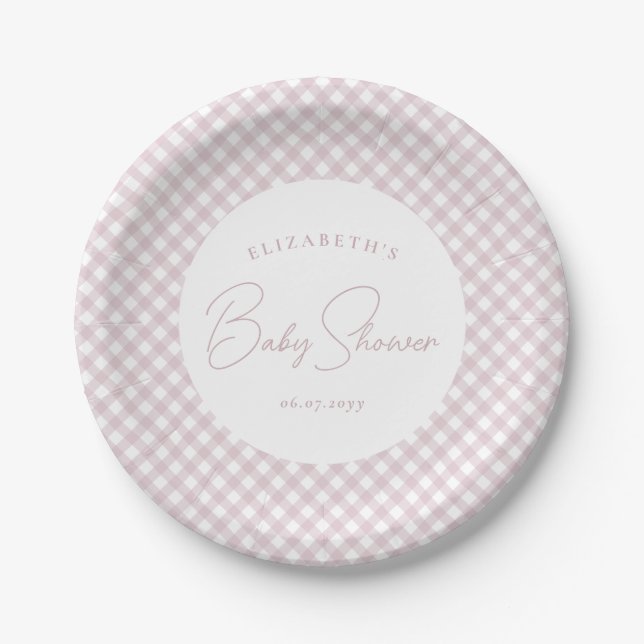 Assiettes En Carton En vichy rose mignon simple baby shower personnali (Devant)