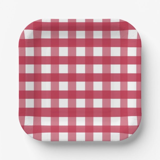 Assiettes En Carton En vichy rouge et blanc (Recto)