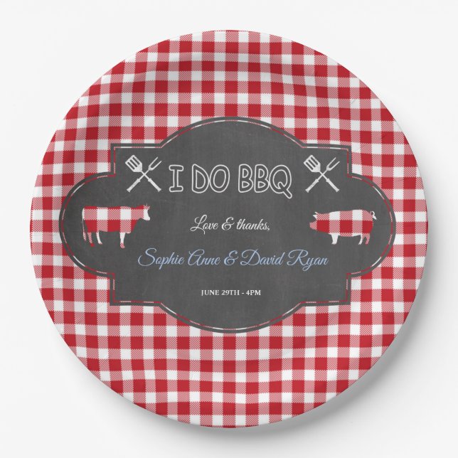 Assiettes En Carton En vichy rustique Chalk I DO BBQ (Devant)