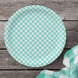 Assiettes En Carton En vichy turquoise Pastel Mint
