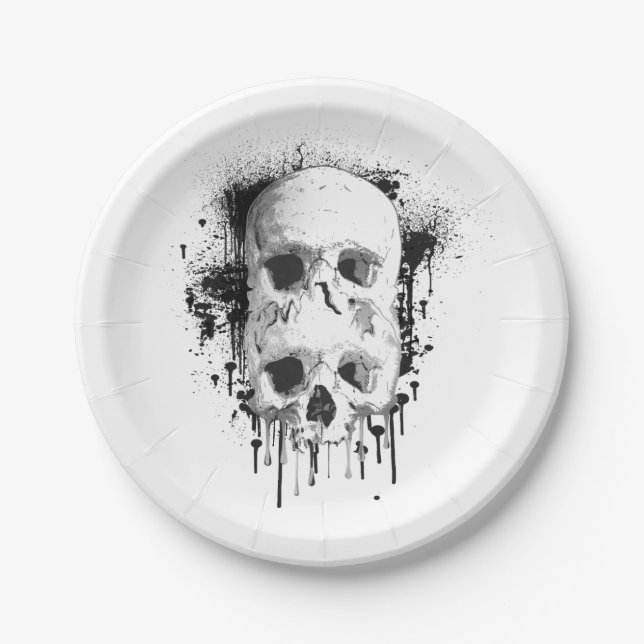 Assiettes En Carton Encre noire Skull Drip Graphique de fête (Devant)