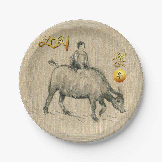 Assiettes En Carton Enfant de buffle d'eau chinois Ox Année 2021 PP (Devant)