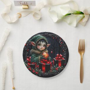 Assiettes En Carton Enfant Elfe mignon en manteau à capuchon vert