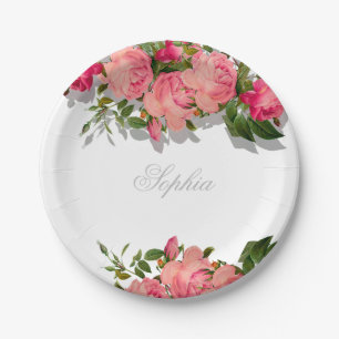 Assiettes En Carton Enfant juif nommant fille rose floral hébreu