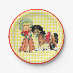 Assiettes En Carton Enfant occidental de cow-girl avec la partie de