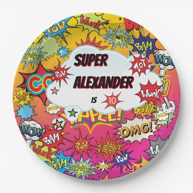 Assiettes En Carton Enfant Superhero fantastique comique Plaque de pap (Devant)