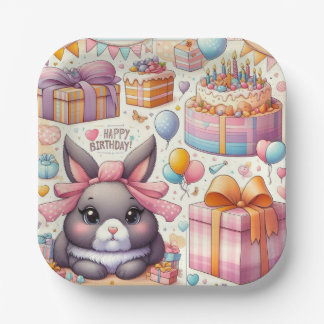 Assiettes En Carton Enfants Belle Bunny Plaques de fête d'anniversaire
