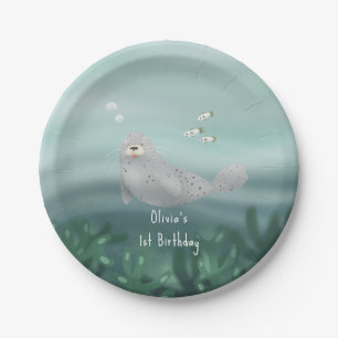 Assiettes En Carton Enfants Cute Ocean Seal 1er anniversaire