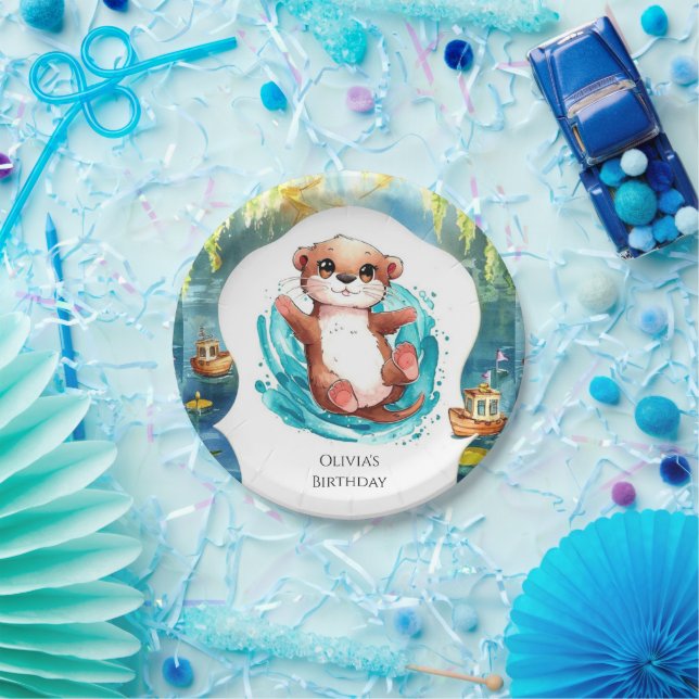 Assiettes En Carton Enfants Cute Otter Anniversaire (Fête)