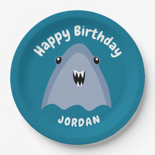 Assiettes En Carton Enfants D'Anniversaire Du Requin En Mer (Devant)