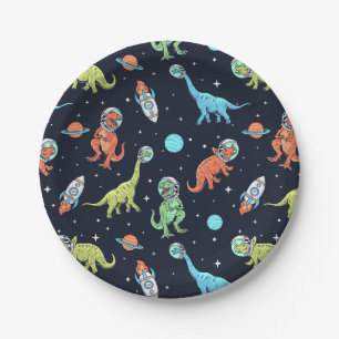 Assiettes En Carton Enfants Dinosaur Astronaut Motif