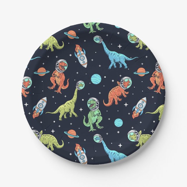 Assiettes En Carton Enfants Dinosaur Astronaut Motif (Devant)