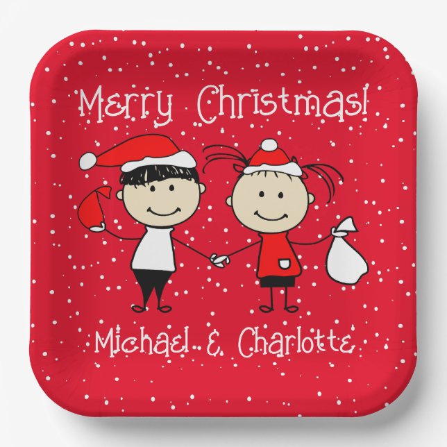 Assiettes En Carton Enfants et couples adultes personnalisés Noël (Recto)