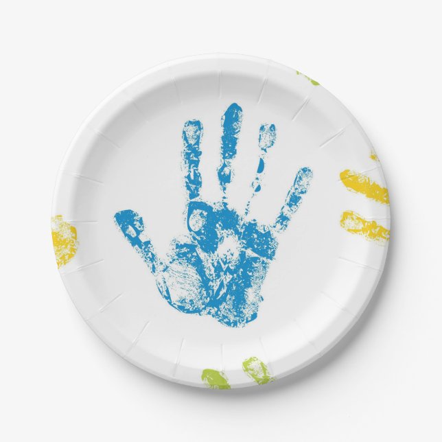 Assiettes En Carton Enfants Handprints en peinture (Devant)