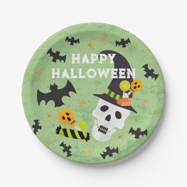 Assiettes En Carton Enfants Happy Halloween Plaques de fête du crâne (Devant)