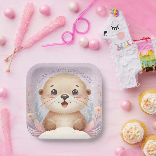 Assiettes En Carton Enfants Lilac Sea Otter mignonne fête d'anniversai (Fête)