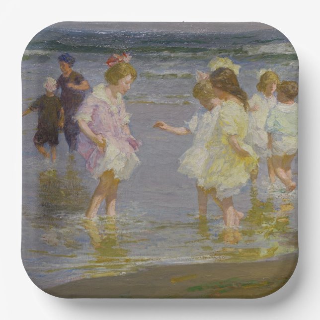 Assiettes En Carton Enfants marchant sur la plage (par E.H. Potthast) (Recto)