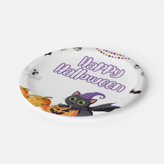 Assiettes En Carton Enfants mignons Halloween heureux Chats noirs
