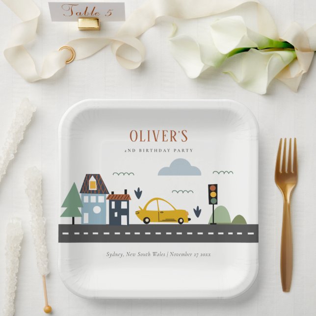 Assiettes En Carton Enfants mignons Véhicule Urbain Voiture Route N'im (Mariage)