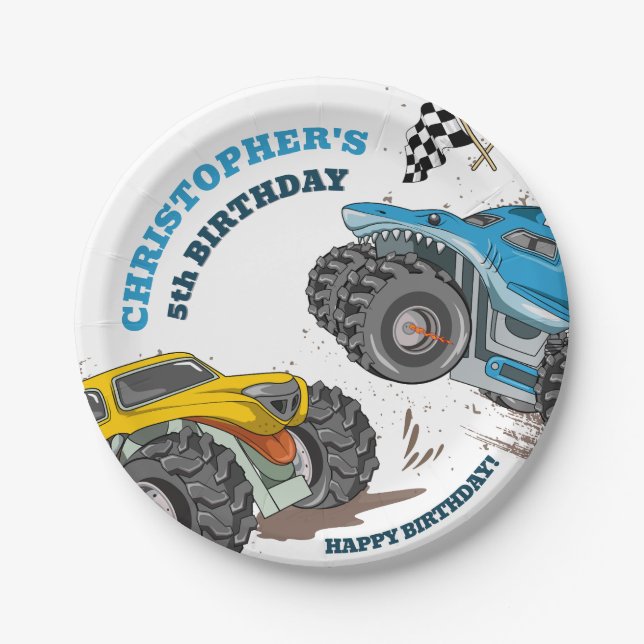 Assiettes En Carton Enfants modernes Monster Trucks Anniversaire (Devant)