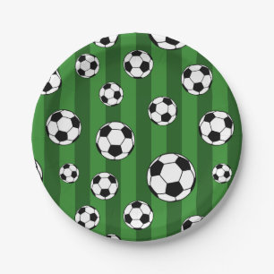Assiettes En Carton Enfants Motif de balle de football sur les rayures