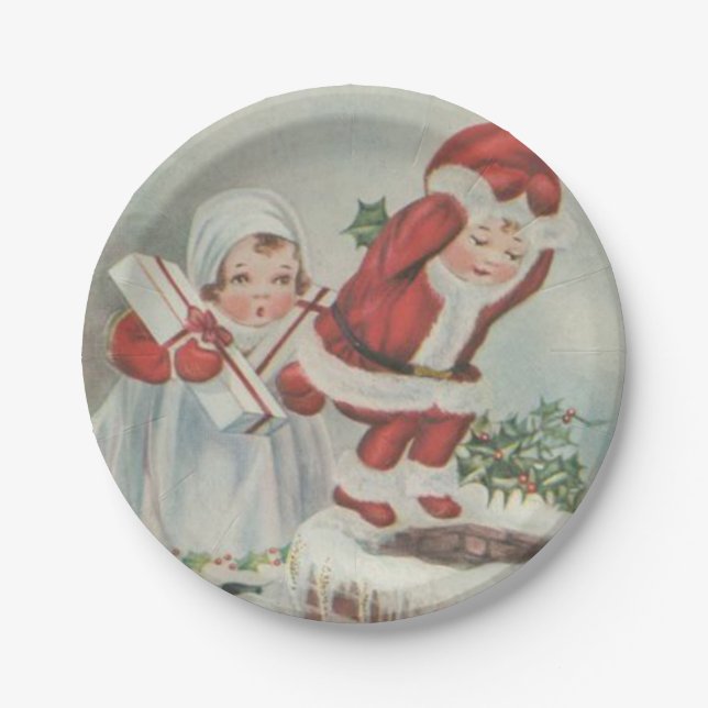 Assiettes En Carton Enfants Père Noël vintages (Devant)