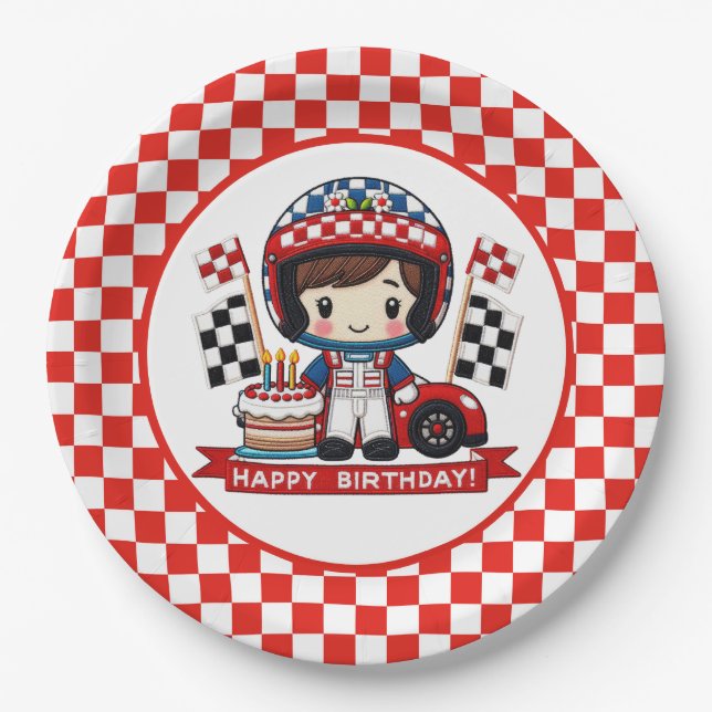 Assiettes En Carton Enfants Racecar conducteur anniversaire (Devant)