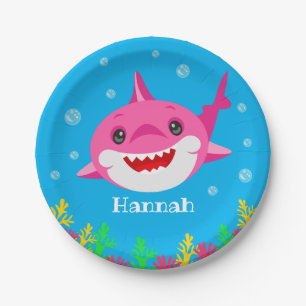Assiettes En Carton Enfants Requin rose Personnalisé Anniversaire