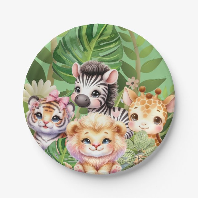 Assiettes En Carton Enfants sauvages Jungle Kawaii Animaux (Devant)