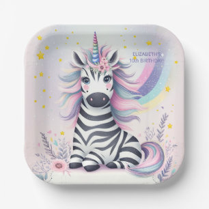 Assiettes En Carton Enfants Zebra Unicorn Rainbow Birthday Party