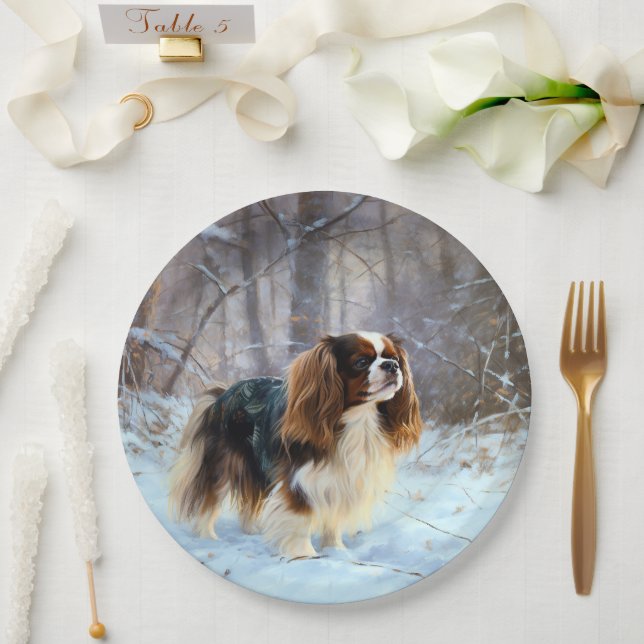 Assiettes En Carton English Toy Spaniel Laisser Neige Noël (Mariage)