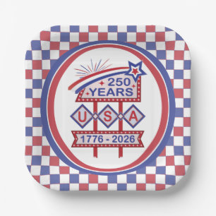 Assiettes En Carton Enseigne à cliquets rétro USA 250e anniversaire 17