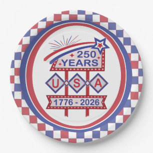 Assiettes En Carton Enseigne de marquise rétro USA 250e anniversaire 1