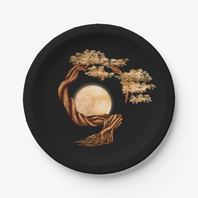 Assiettes En Carton Enso Zen Cercle Bonsai Arbre (Devant)