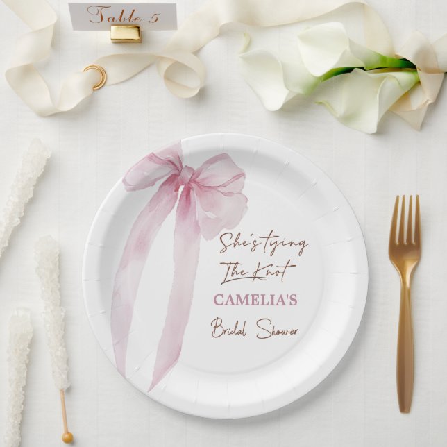 Assiettes En Carton Enterrement de vie de jeune fille avec un nœud ros (Mariage)