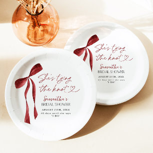 Assiettes En Carton Enterrement de vie de jeune fille Burgundy Bow She