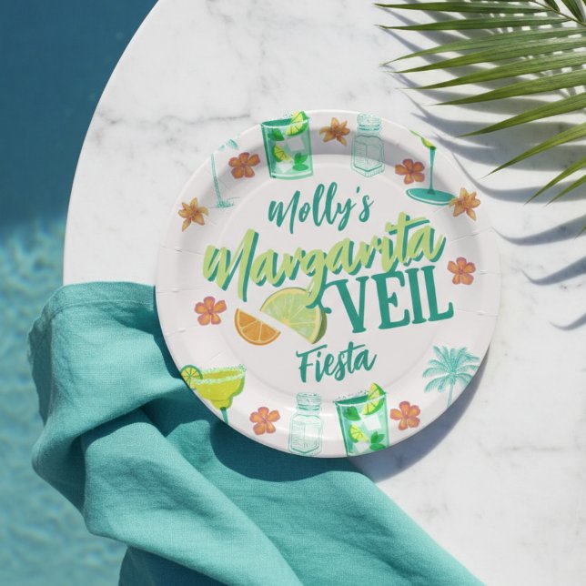 Assiettes En Carton Enterrement de Vie de Jeune Fille Tropical Margari (Margarita Veil Bachelorette Party Illustrated Paper Plates)