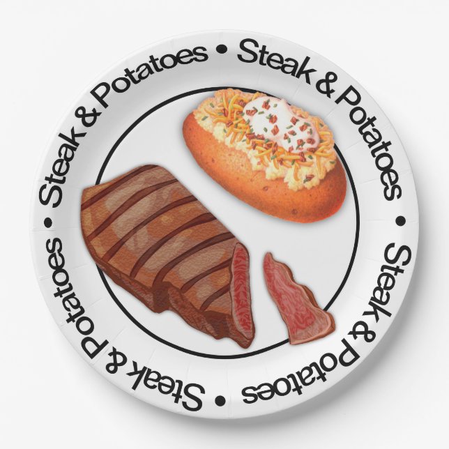 Assiettes En Carton Entrelacement de papier à steak et pommes de terre (Devant)