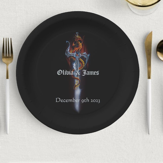 Assiettes En Carton Épée Dragon Rouge (Créateur téléchargé)