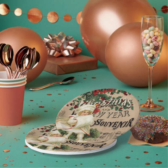 Assiettes En Carton Ephemera Noël Nouvel An Poster Souvenir (Multi)
